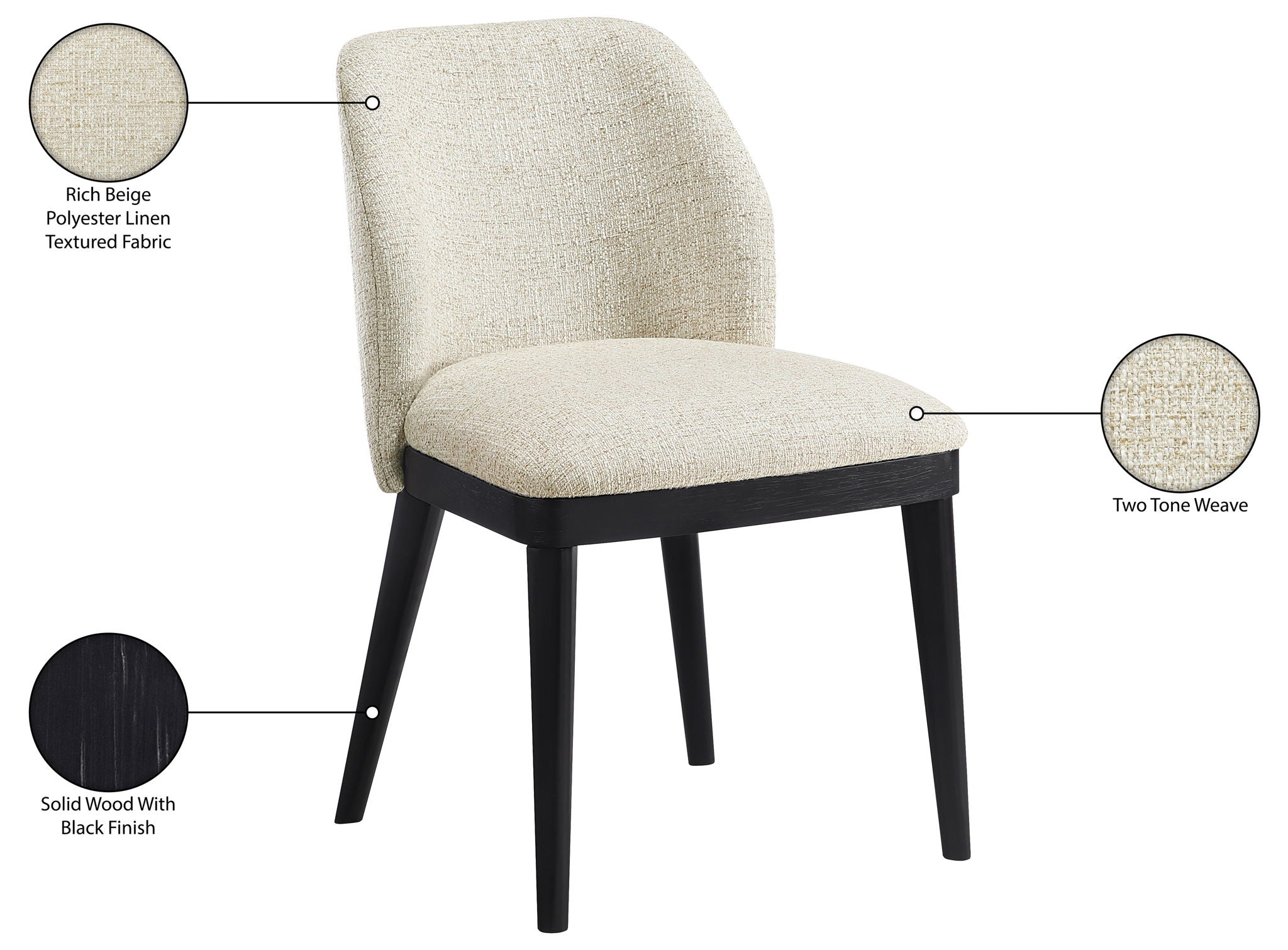 Valeo - Linen Textured Fabric Upholstered Dining Chair (Set of 2) - Painted Black Base