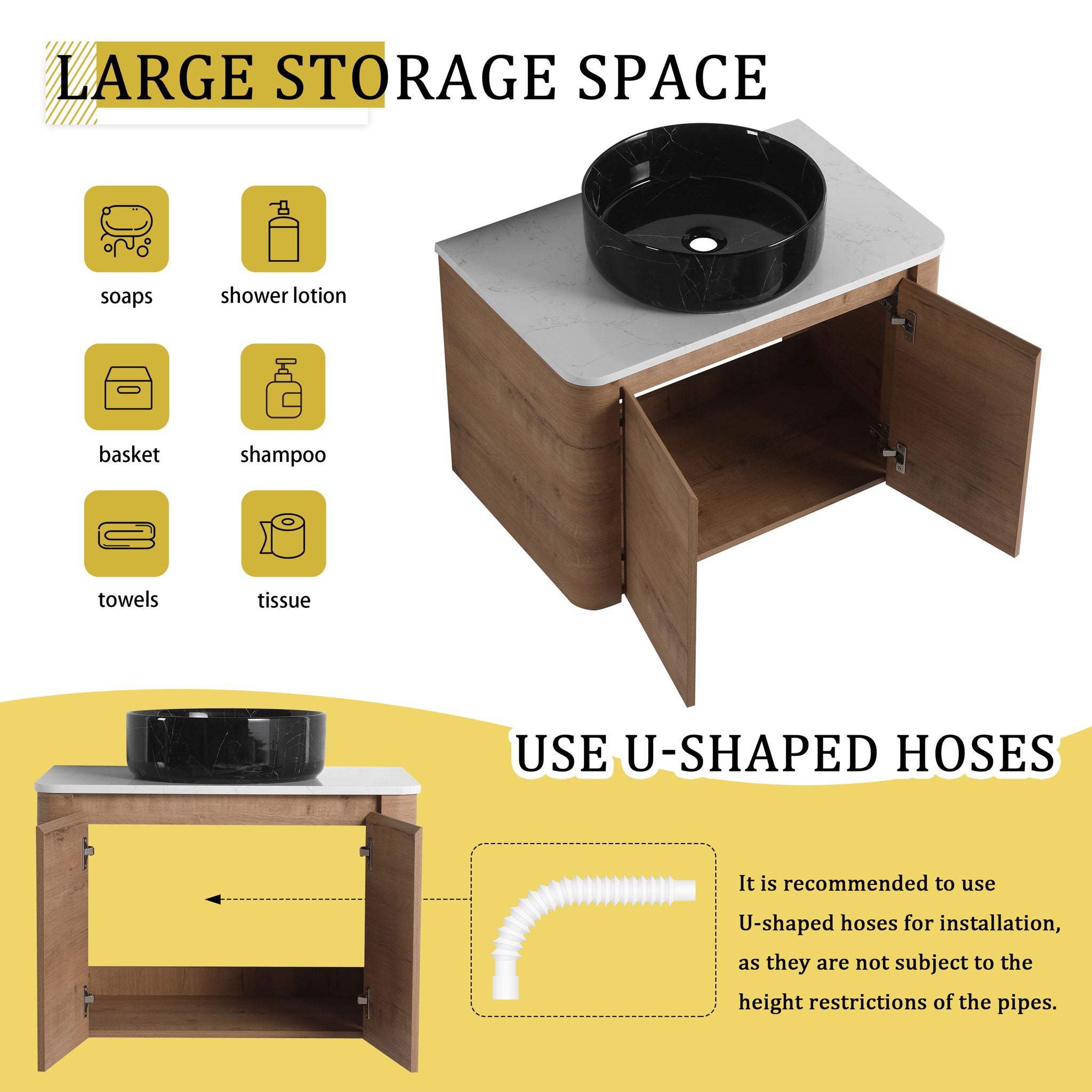 Wall Mounted Bathroom Vanity With Art Sink & 1 Soft Close Door