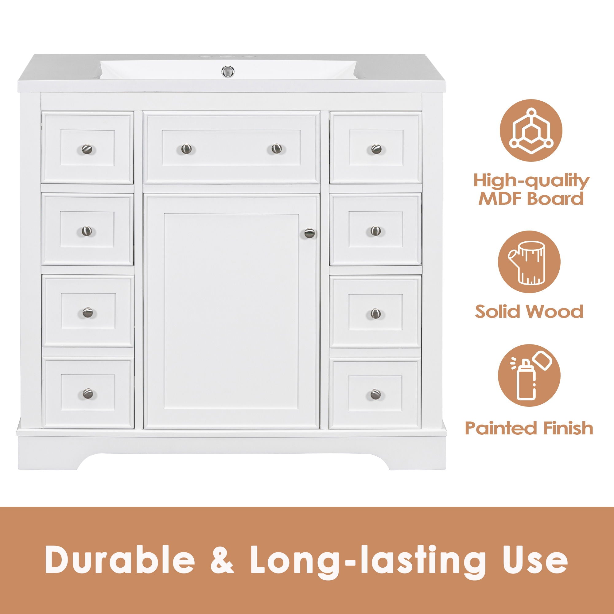 Modern Bathroom Vanity Base Only With 1 Cabinet And 6 Drawers