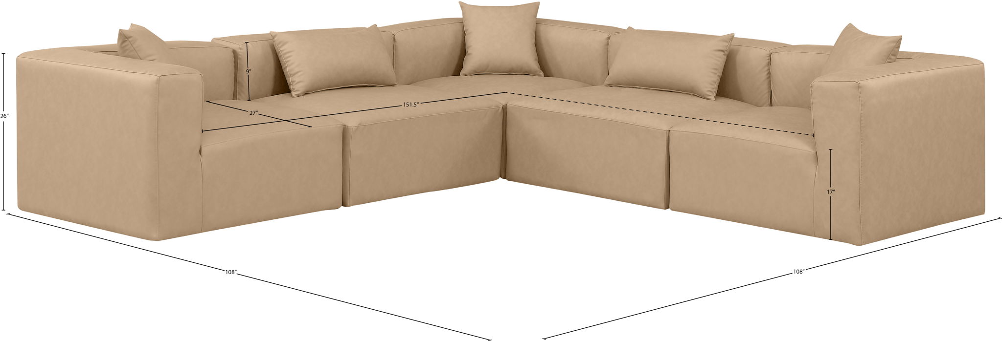 Cube - 5 Piece Modular Corner Sectional - Tan