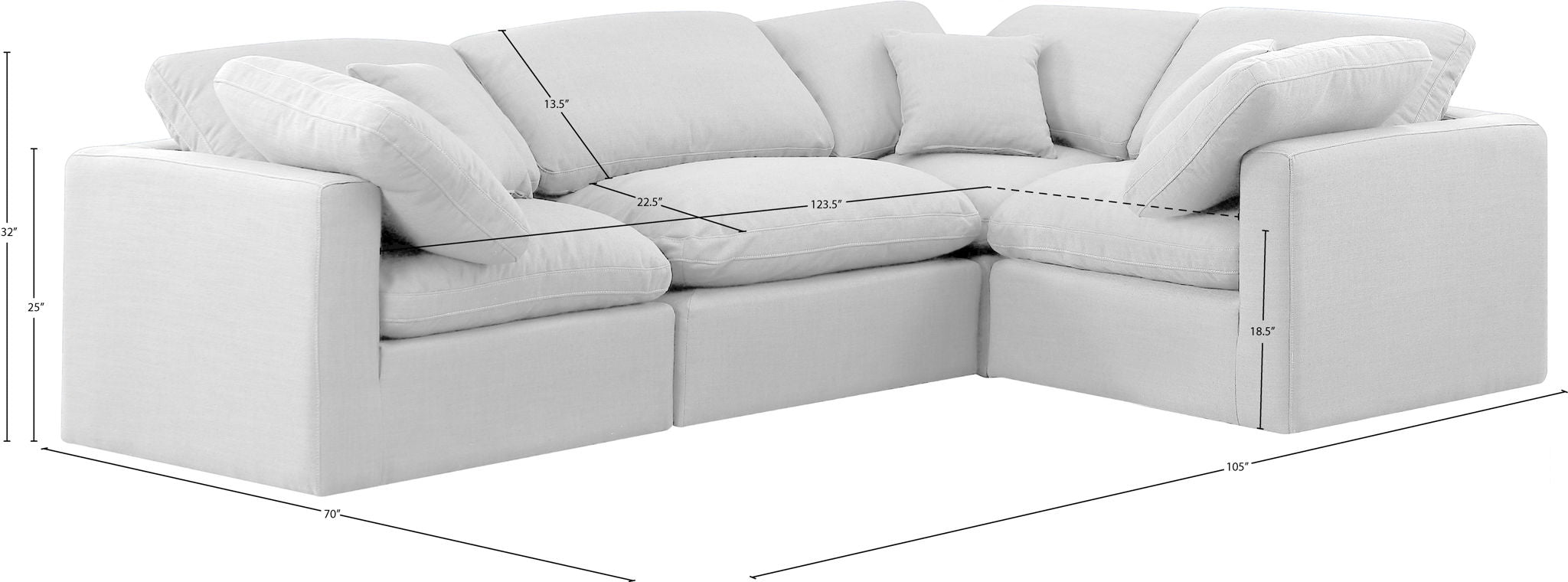 Indulge - Linen 4 Piece Modular Corner Sectional - White