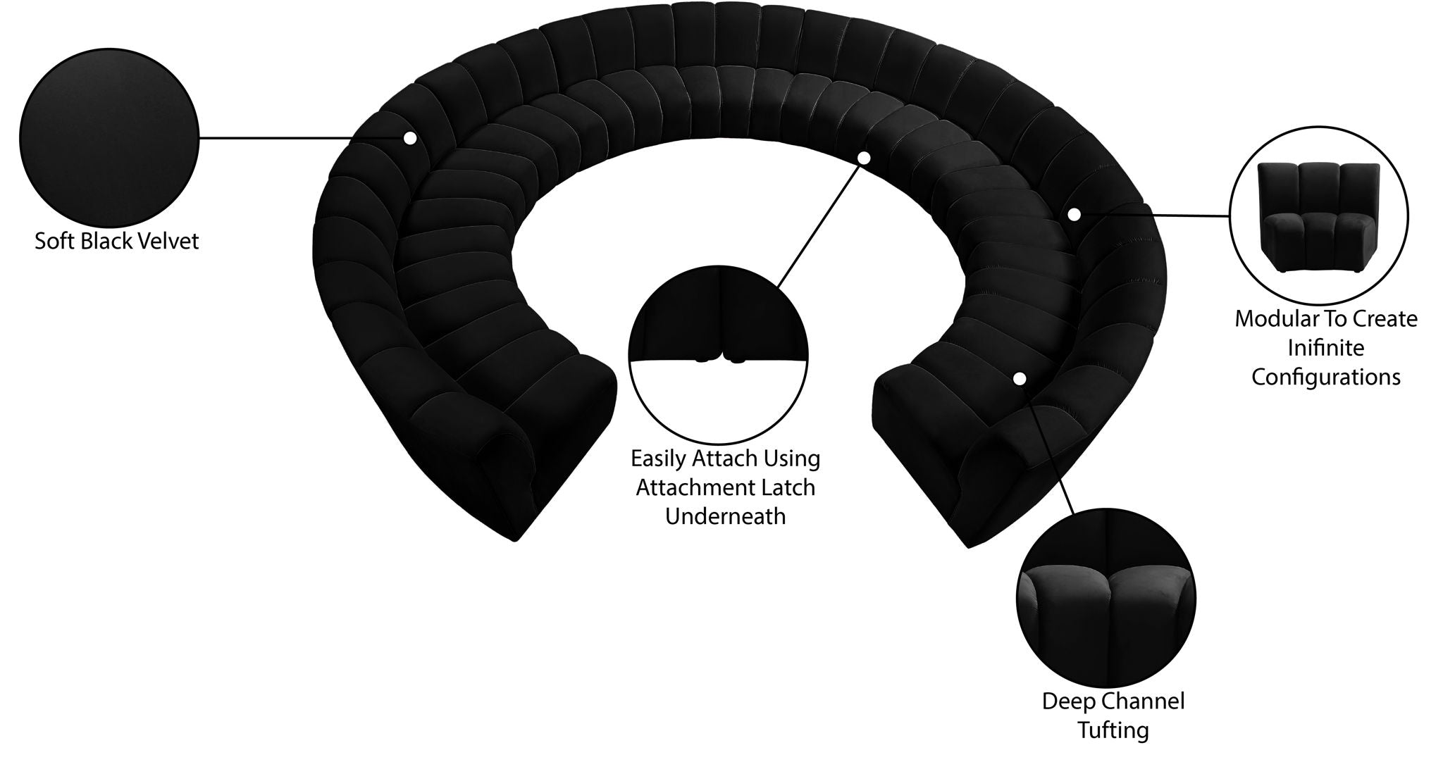 Infinity - 11 Piece Velvet Modular Sectional