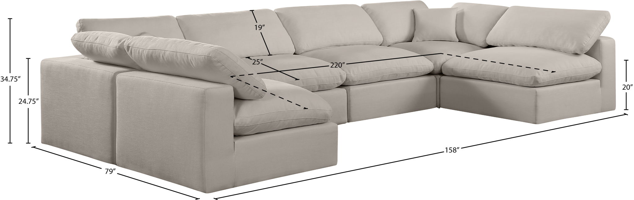 Comfy - 6 Piece Linen Modular Armless Sectional