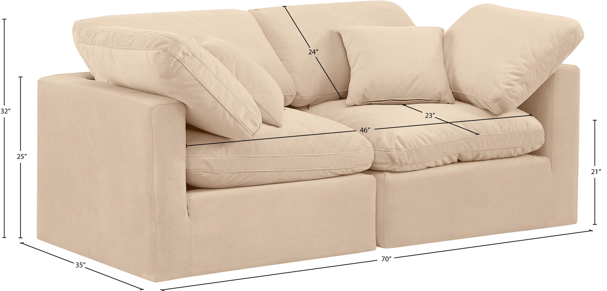 Indulge - Velvet 2 Seat Modular Sofa