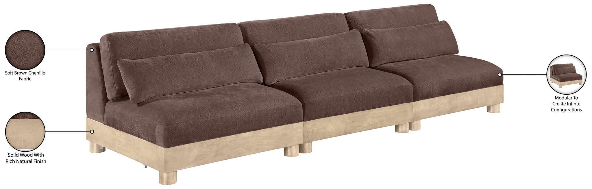 Turin - Chenille Fabric Upholstered Modular Sectional - Brown
