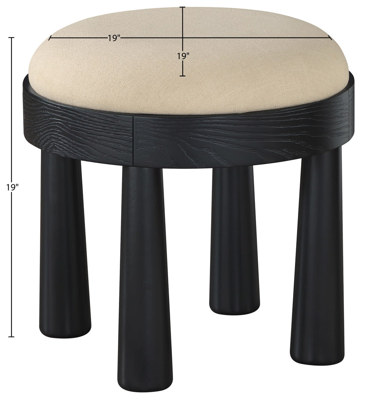 Larea - Linen Textured Fabric Ottoman - Black Base