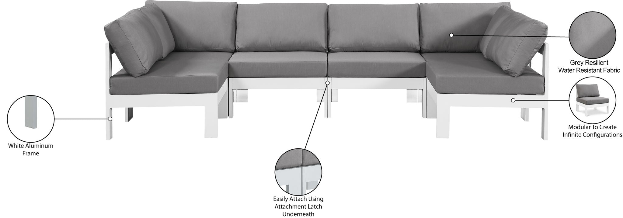 Nizuc - Outdoor Patio 6 Piece Modular Sectional With White Frame