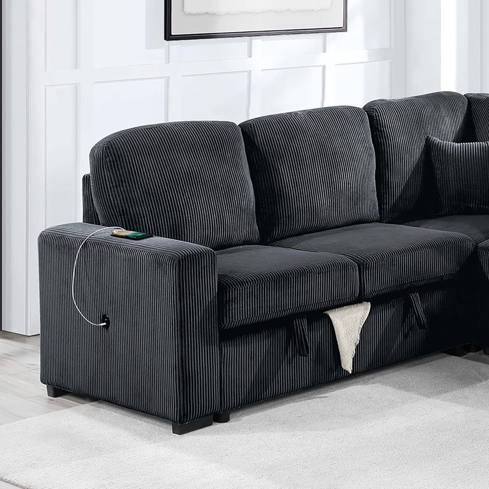 Modern Design Convertible Sectional Storage Bed With USB Port
