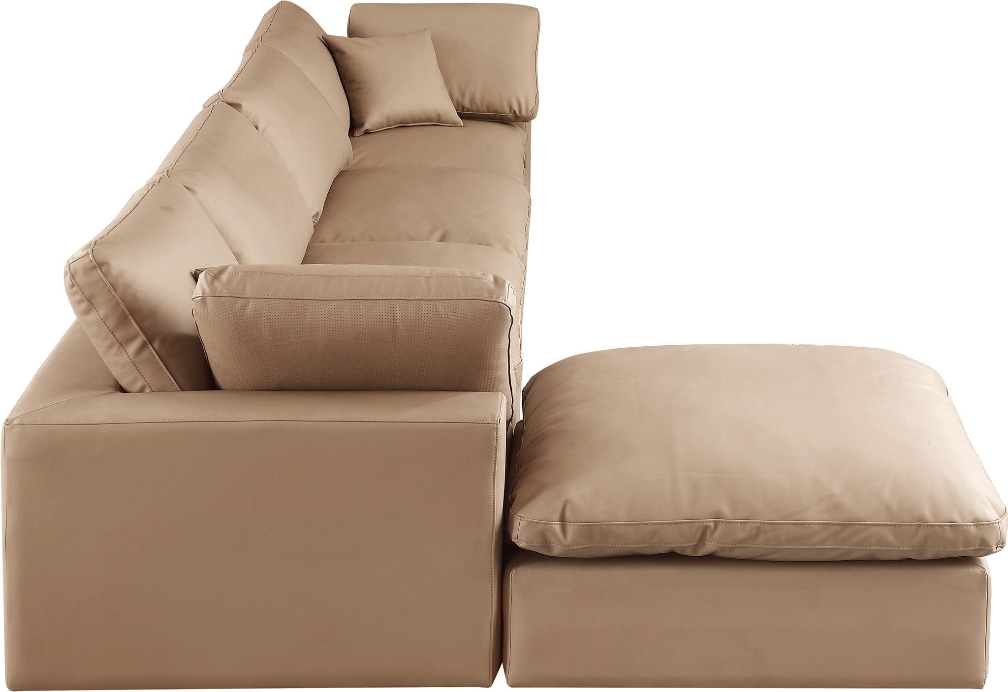 Comfy - 5 Piece Faux Leather Modular Sectional With Chaise - Tan