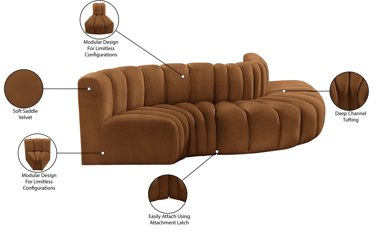 Arc - Velvet 5 Piece Modular Sofa - Saddle