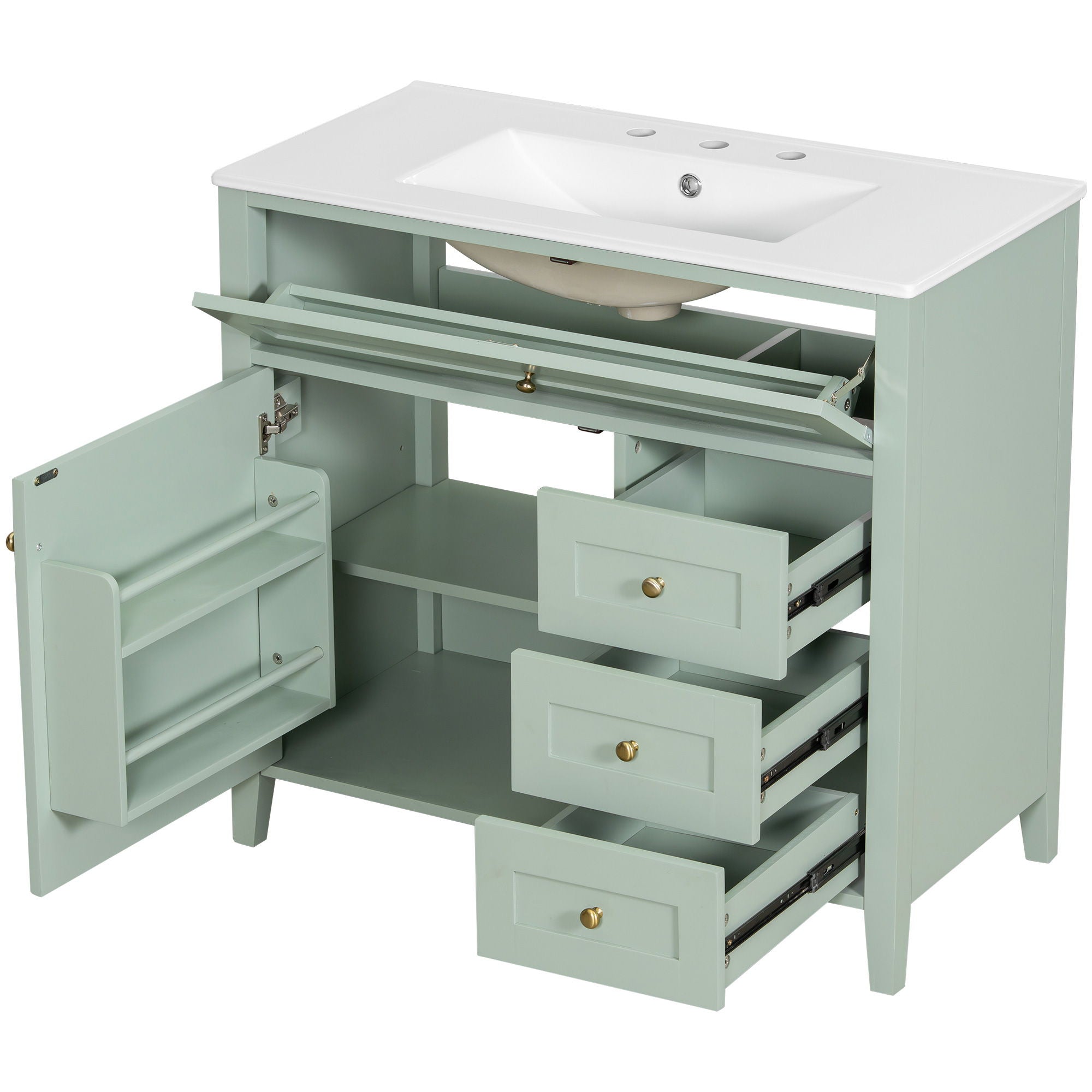 Bathroom Vanity With Sink, Cabinet With 3 Drawers And Adjustable Shelf