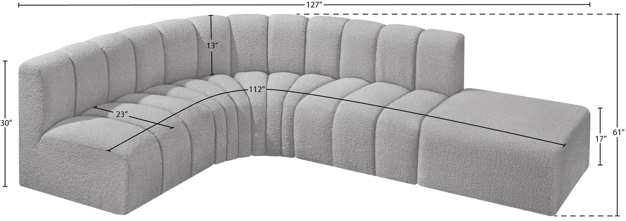 Arc - Boucle Fabric 5 Piece Corner Modular Sofa