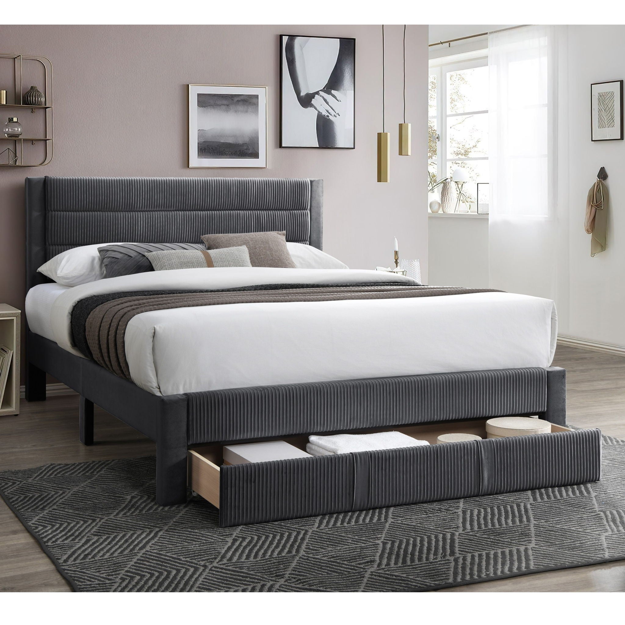 Contemporary Bed With Storage Drawer
