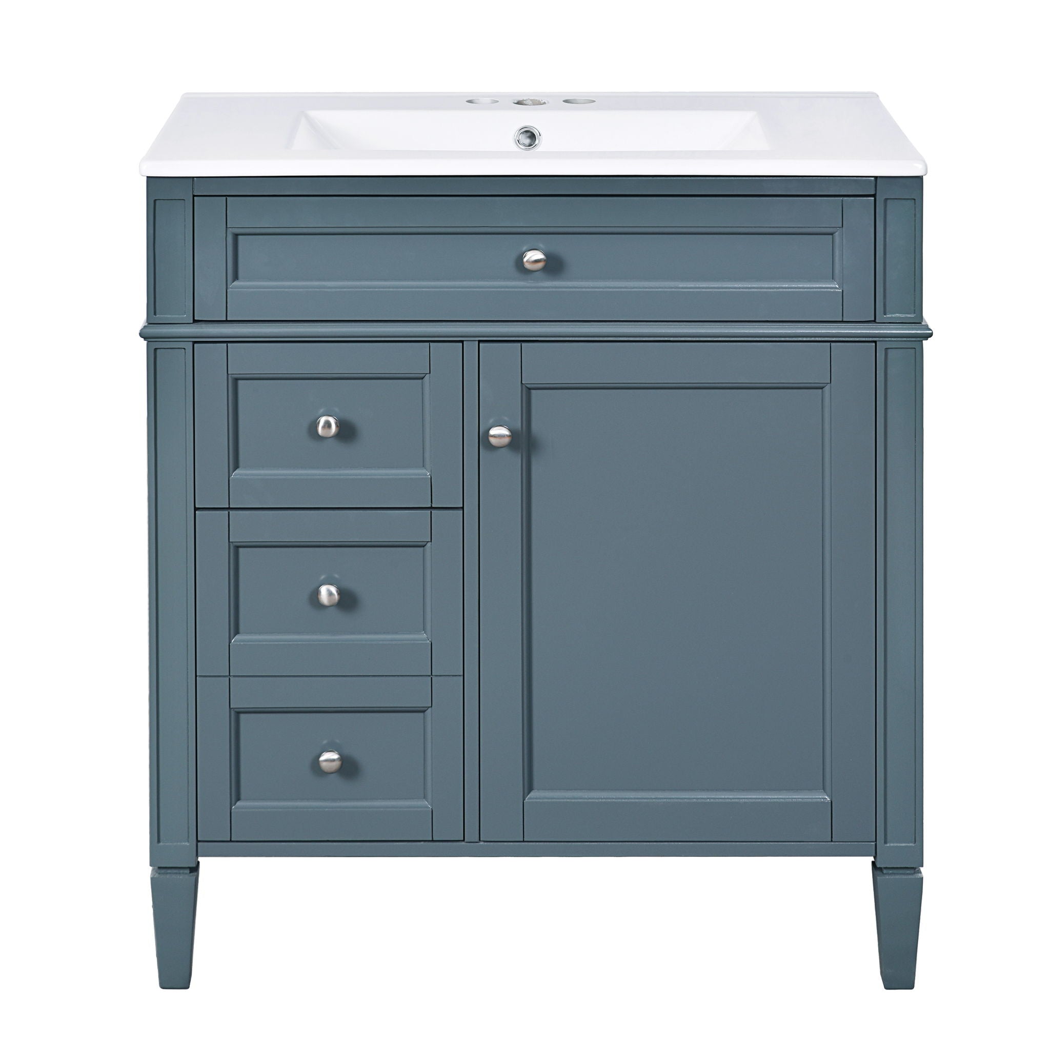 Bathroom Vanity With Top Sink, Storage Cabinet With 2 Drawers And Tip Out Drawer, Rectangular Design - Indigo Blue