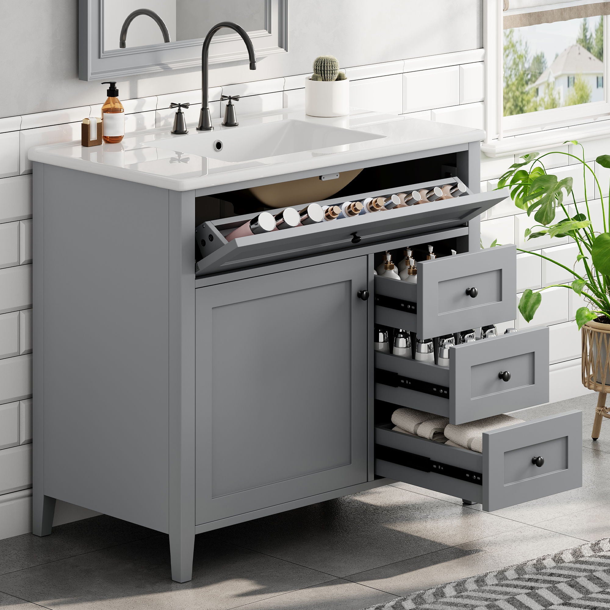 Bathroom Vanity With Sink, Cabinet With 3 Drawers And Adjustable Shelf