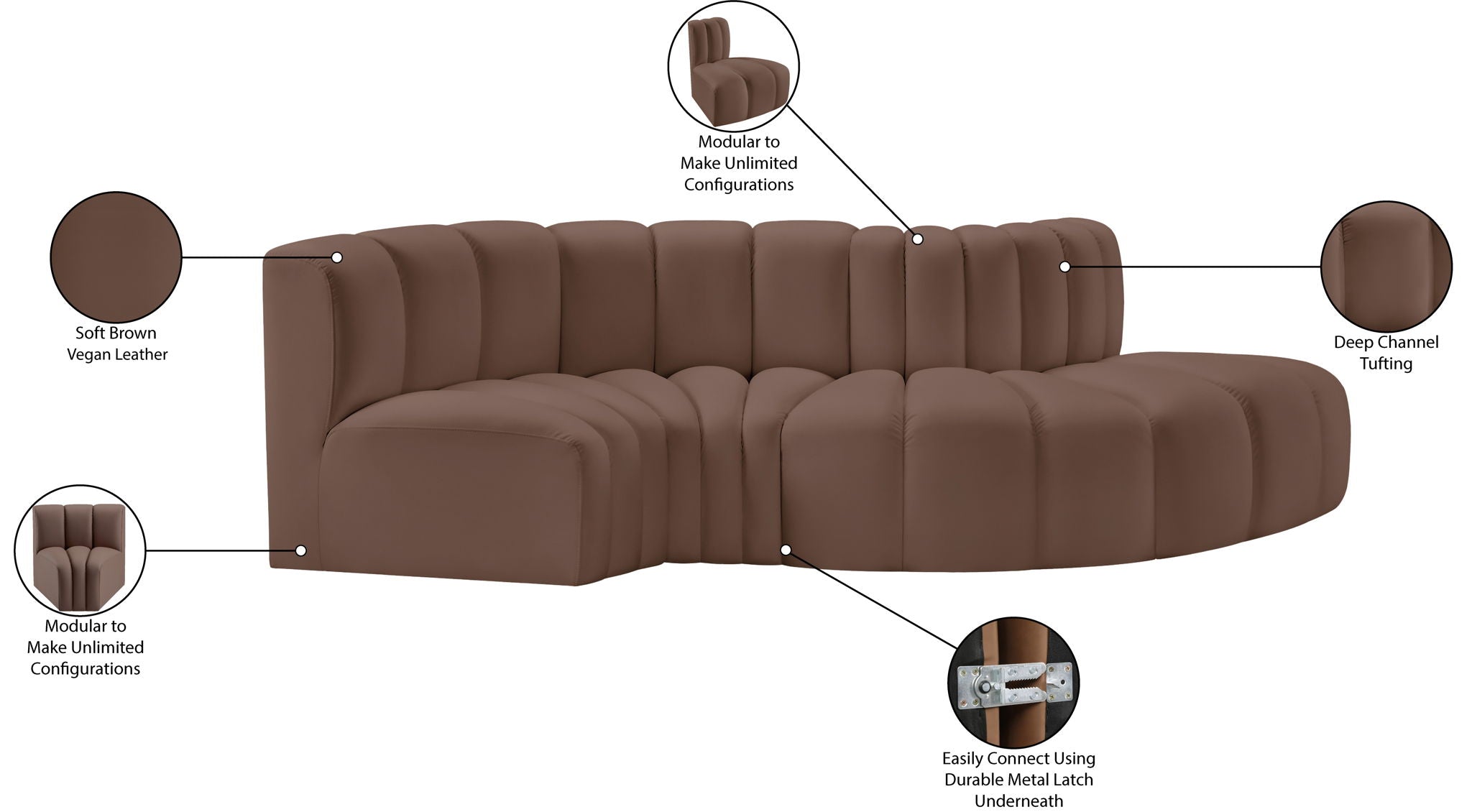 Arc - Faux Leather 4 Piece L-Shaped Modular Sofa