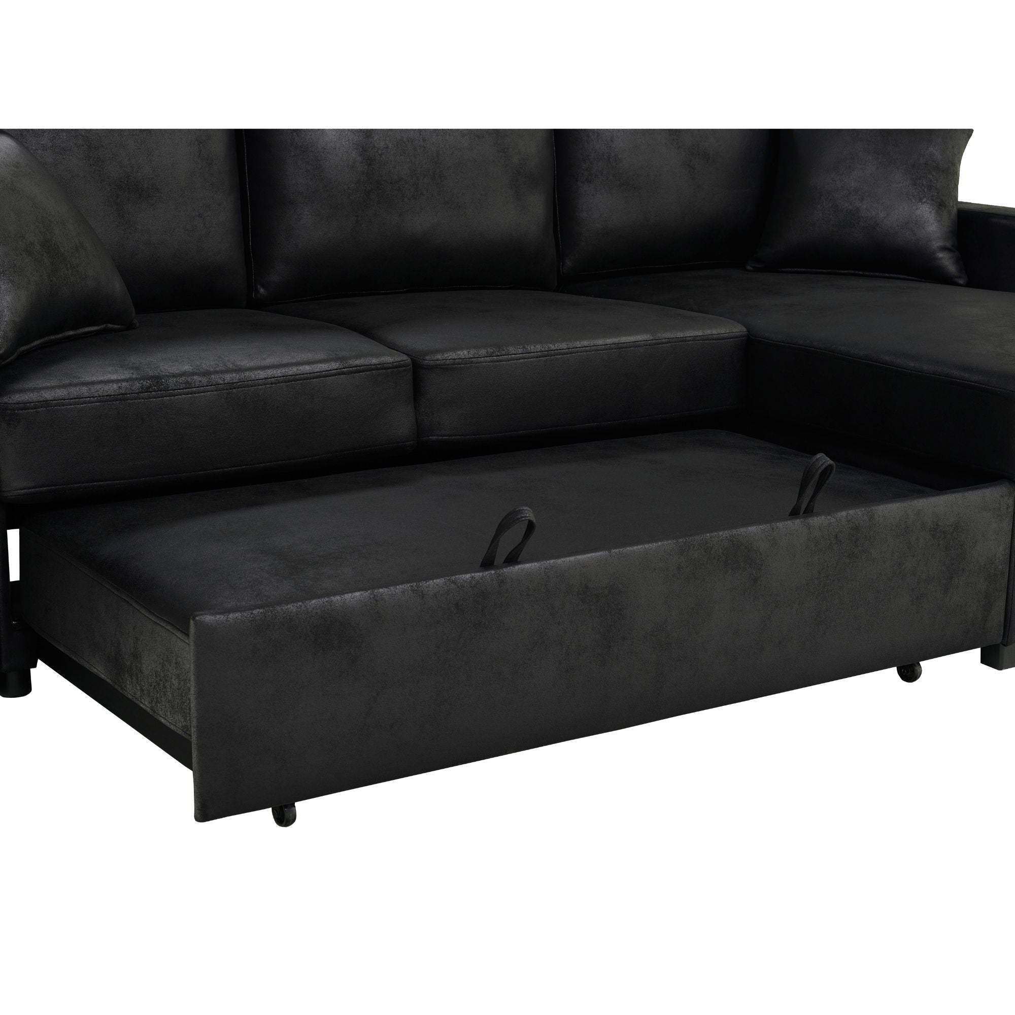 Upholstered Sectional With Pull-Out Bed And Chaise Storage