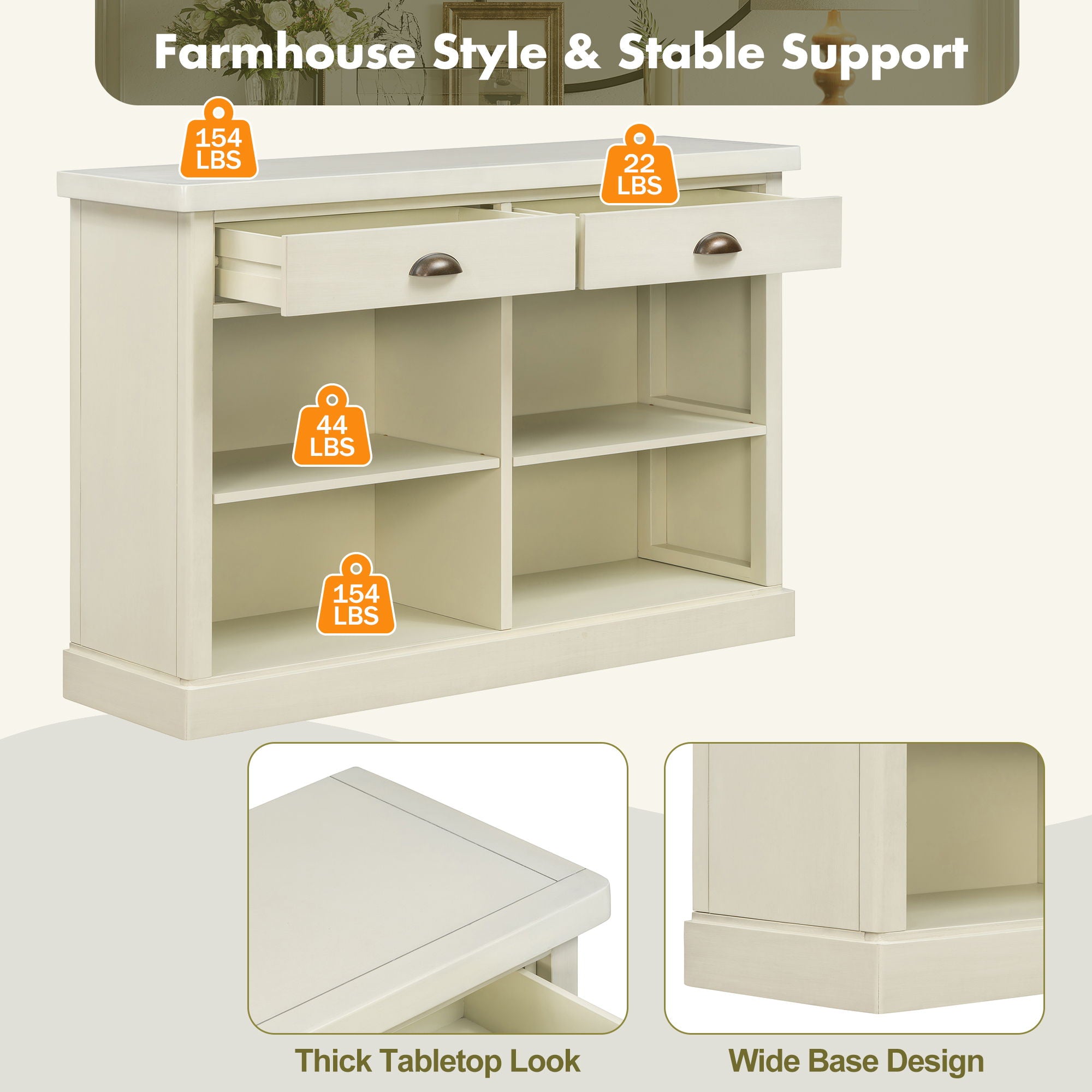 Console Table With 2 Drawers And Open Shelves