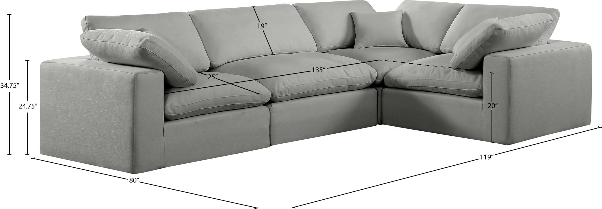 Comfy - 4 Piece Linen Fabric Modular Sectional