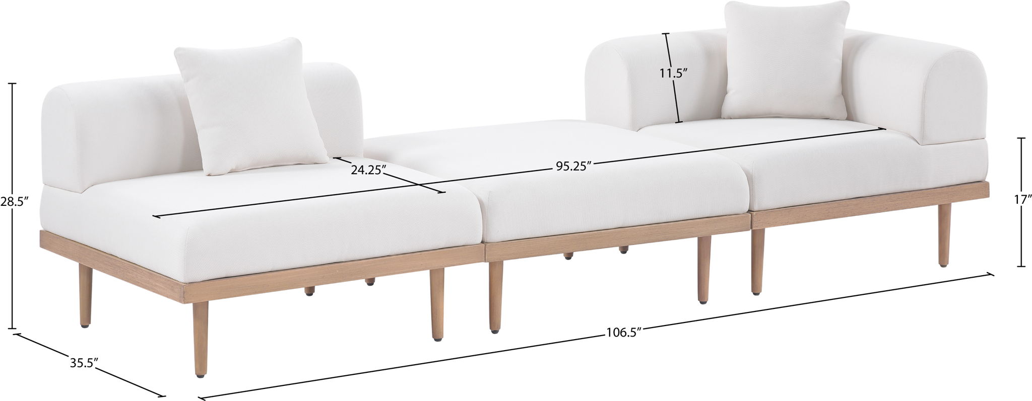 Laguna - 3 Piece Upholstered Outdoor Patio Modular Sofa With Backless Seat And 1 Arm