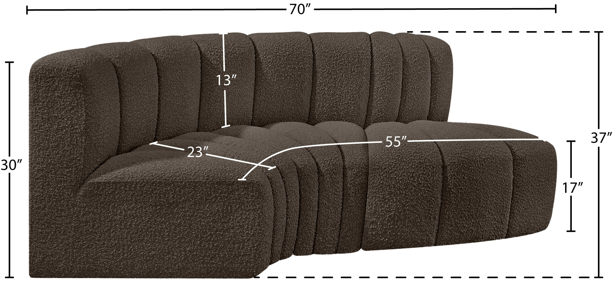 Arc - Boucle Fabric 3 Piece Modular L-Shaped Sofa