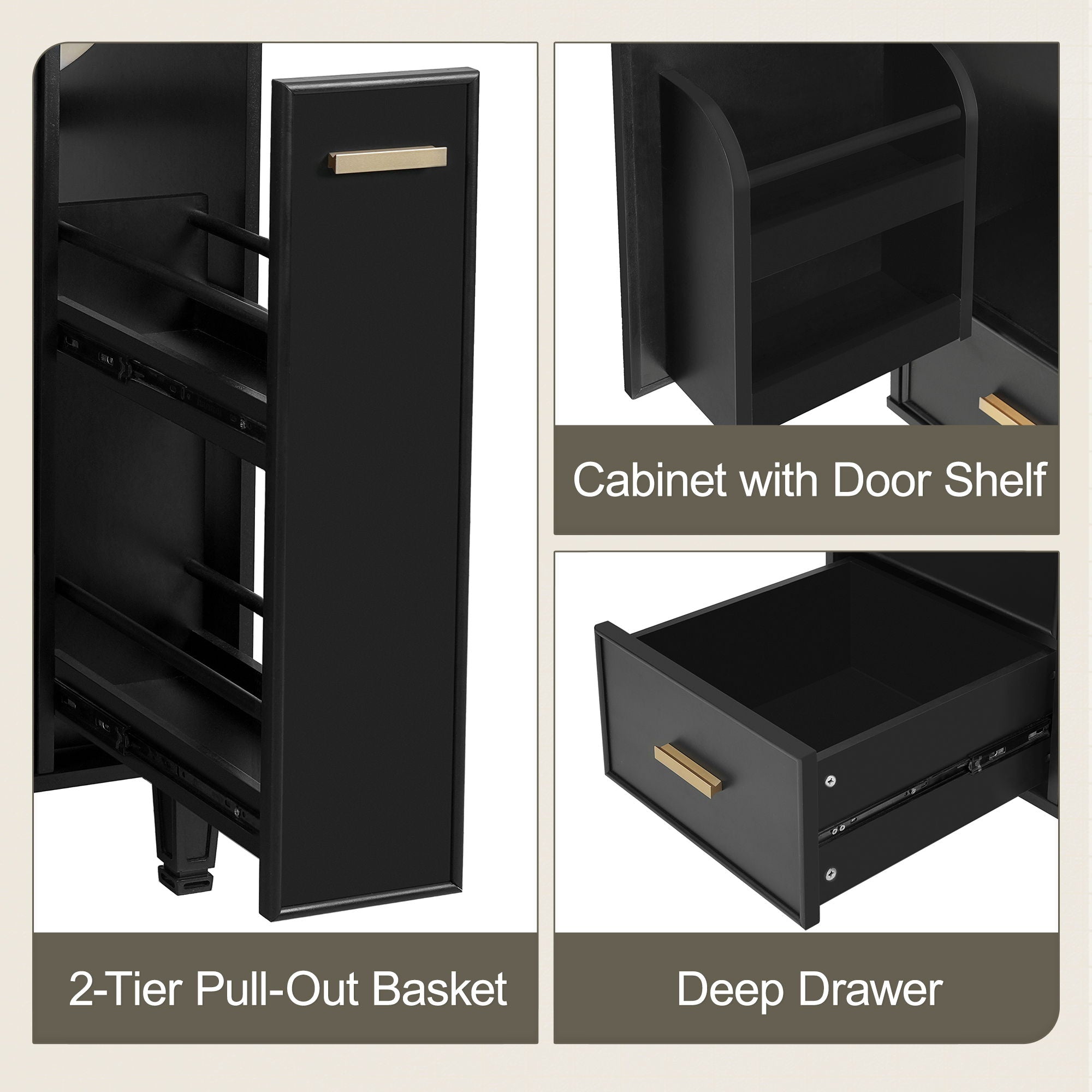 Bathroom Vanity With Sink, Deep Drawer And Pull Out Basket, Rectangular Design - Black