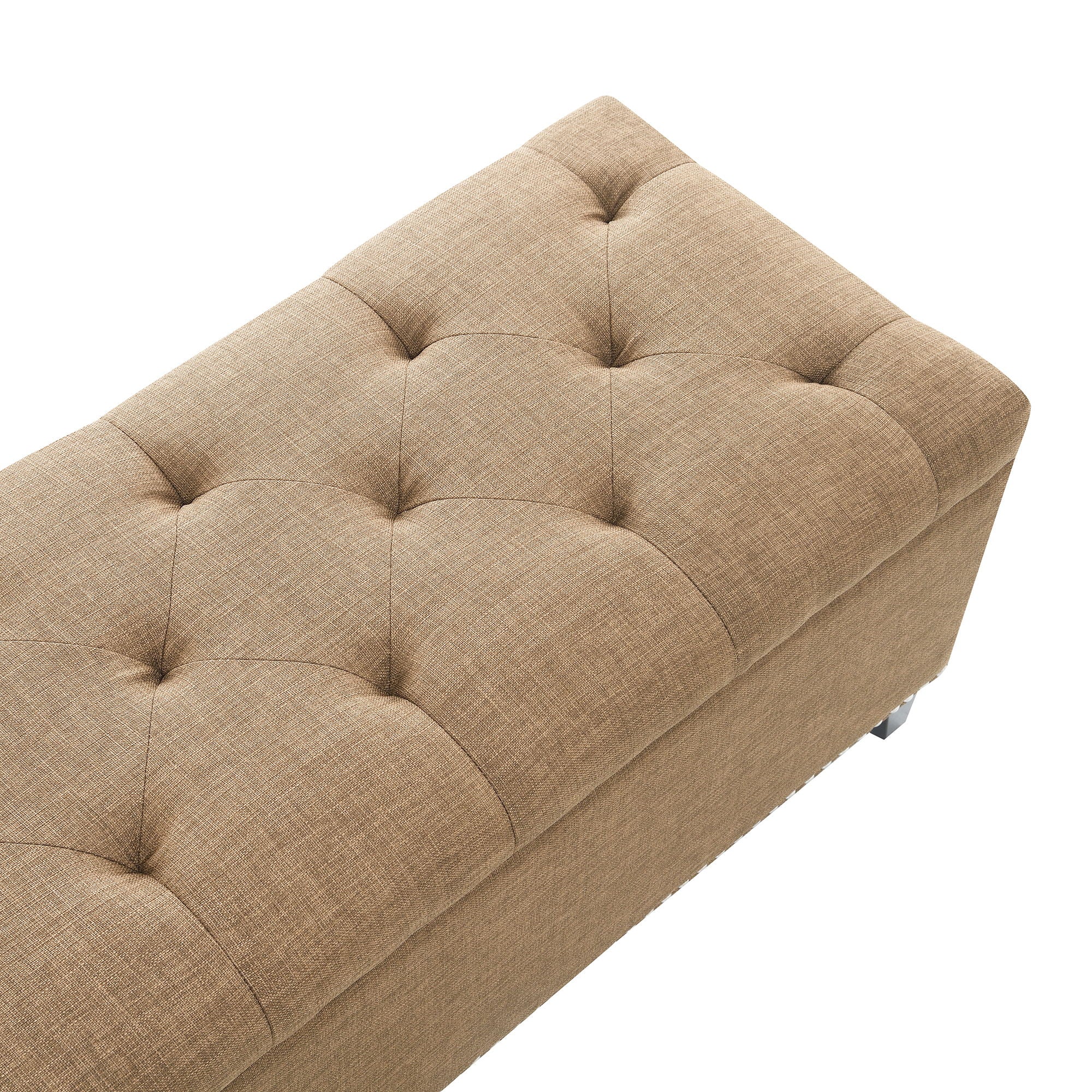 Button-Tufted Storage Ottoman With Safety Close Hinge