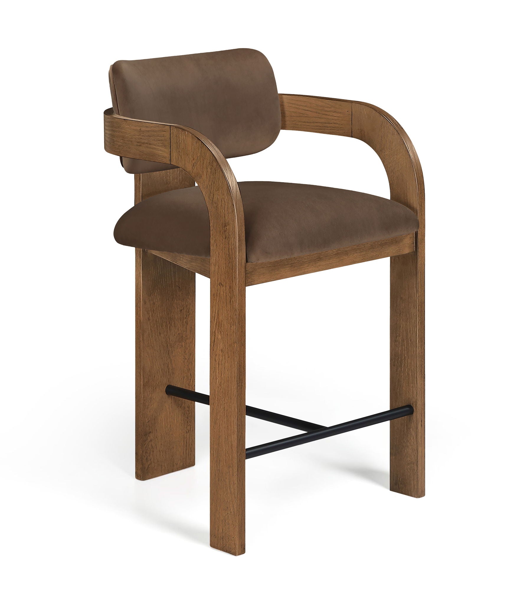 Cedra - Velvet Performance Fabric Upholstered Counter Stool - Brown Frame