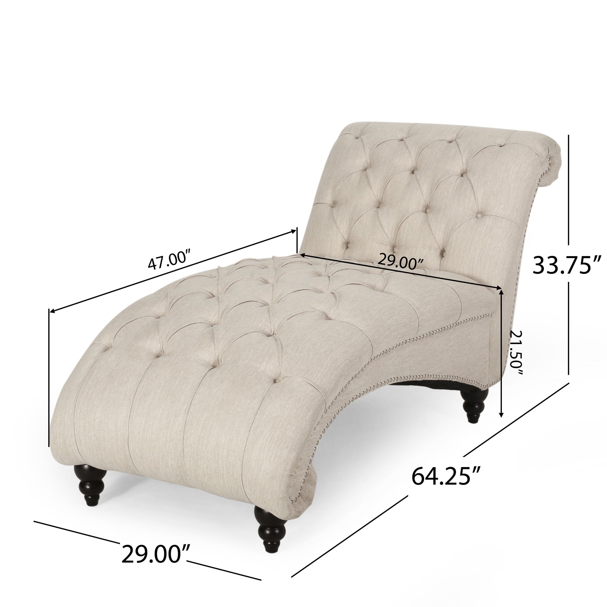 Chaise Lounge With Button Tufted Diamon Stitch - Beige