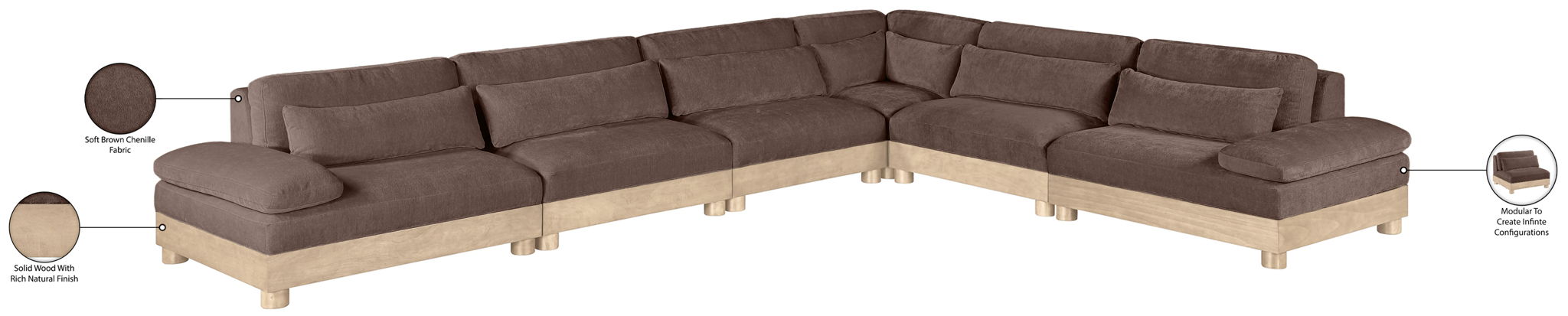 Turin - Chenille Fabric Upholstered Modular Sectional - Brown