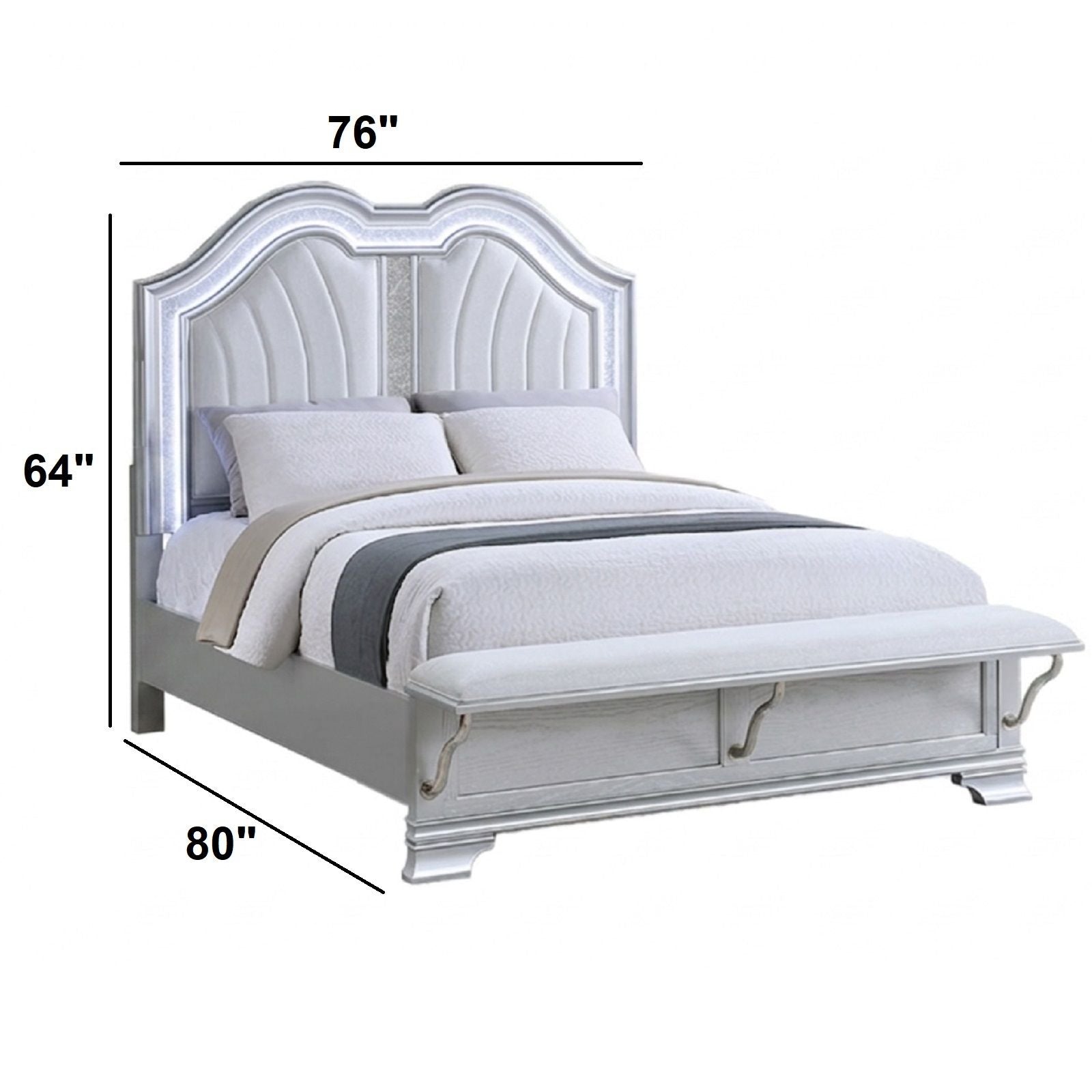 Elegant Bed With Built In Footboard Bench, USB