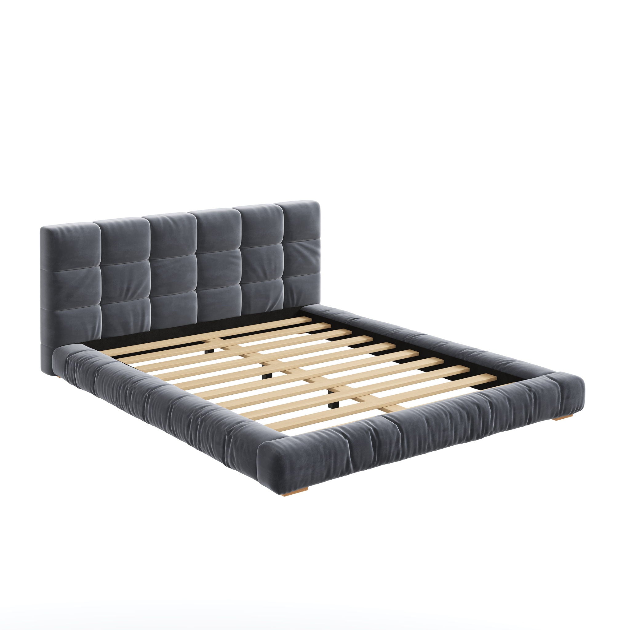 Upholstered Platform Bed Frame With Tufted Headboard