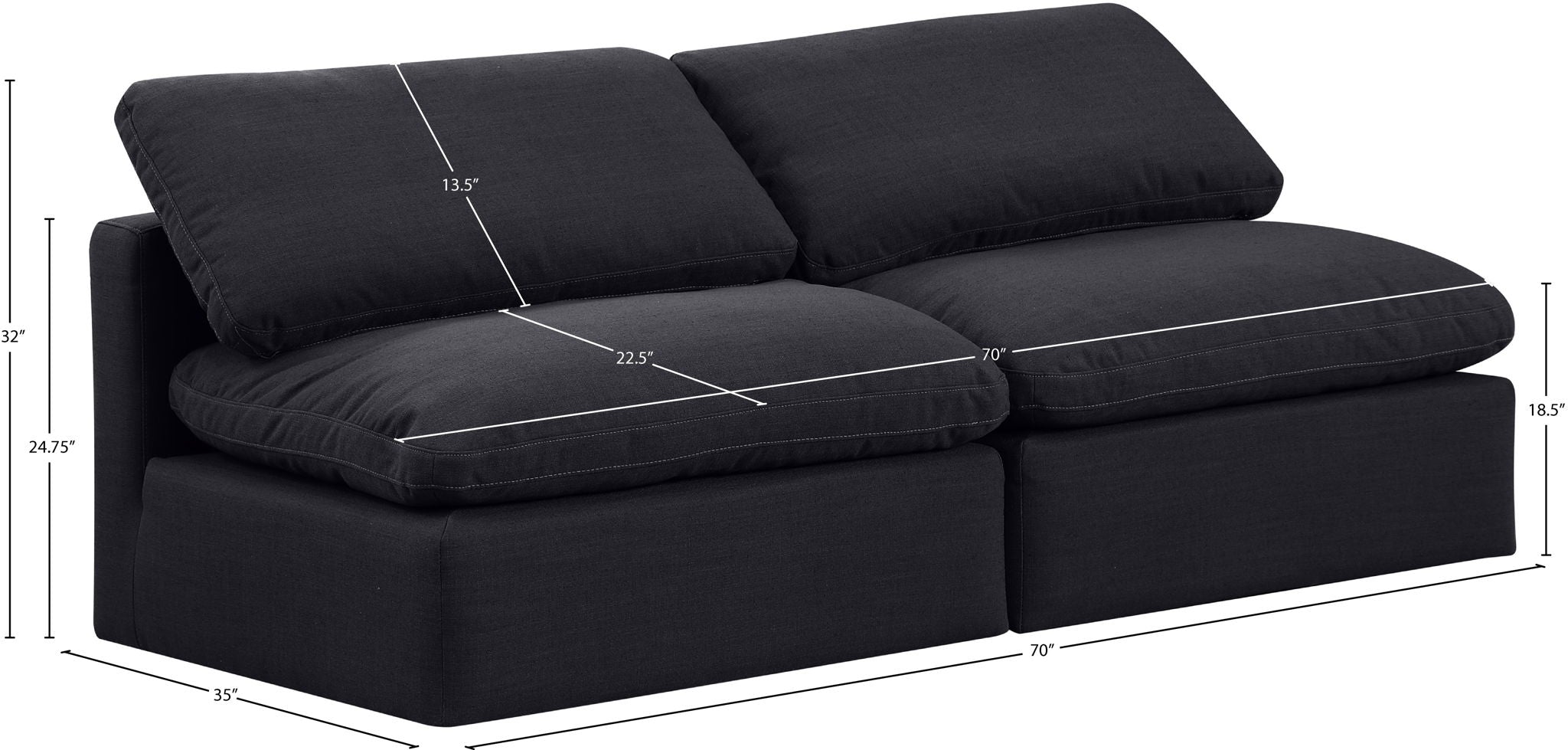 Indulge - Linen 2 Seat Modular Armless Sofa