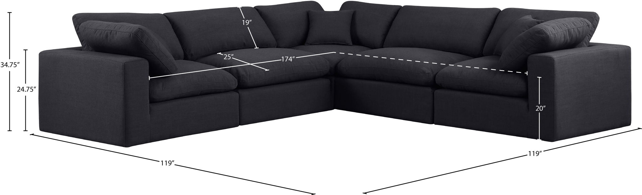 Comfy - 5 Piece Linen Modular Corner Sectional