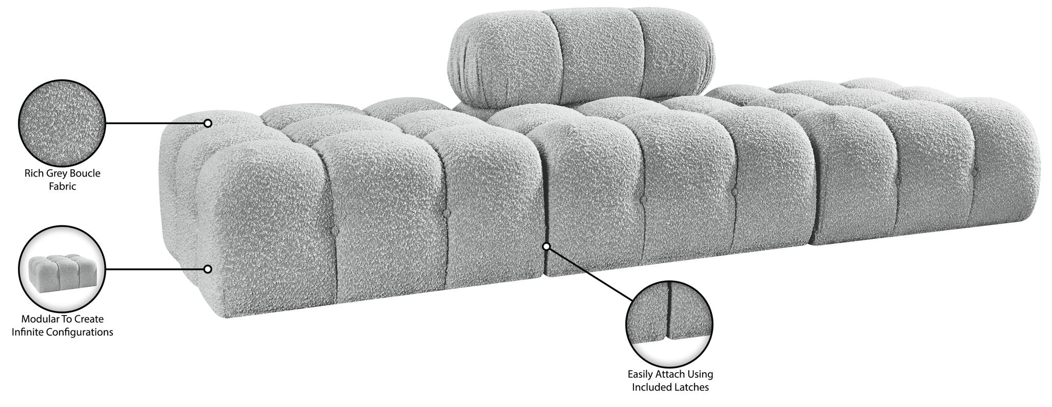 Ames - 3 Piece Boucle Upholstered Modular Sofa With 2 Backless Seats
