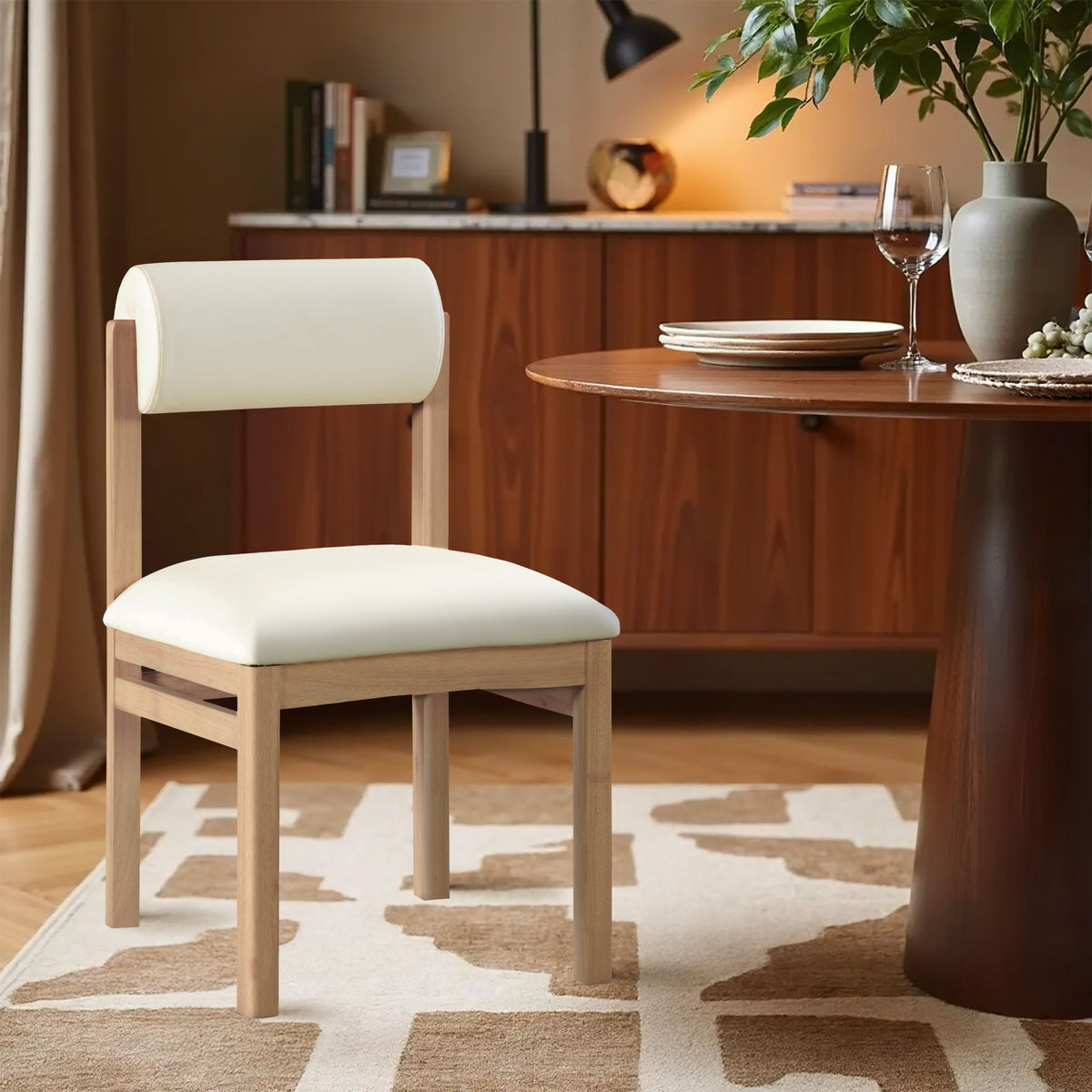 Roundhill - Faux Leather Dining Chair (Set of 2) - Natural Frame