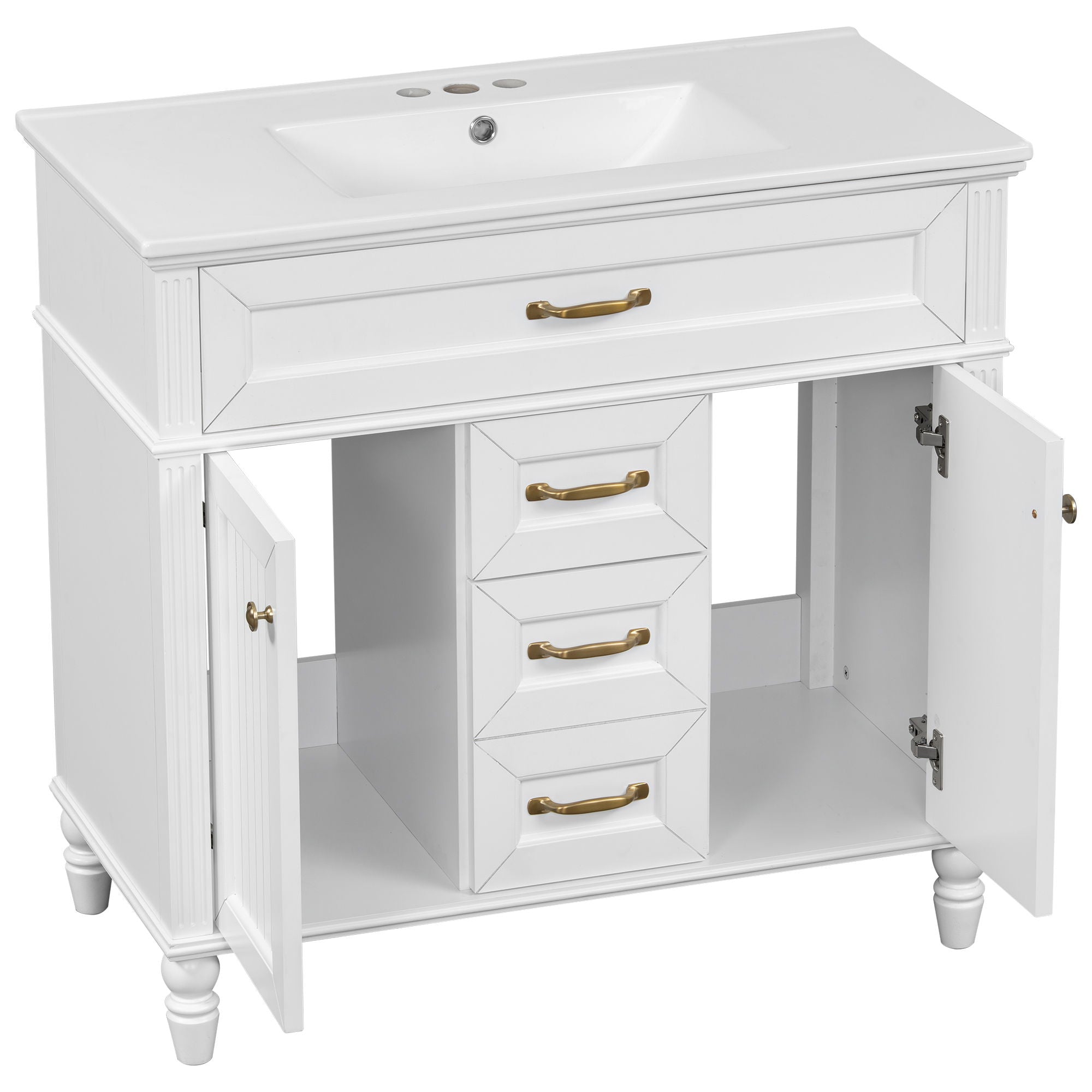 Bathroom Vanity With Sink, Flip-Out Top Drawer, Soft Close Doors, 2 Storage Drawers