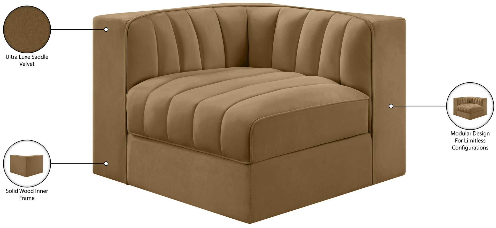 Rummi - Velvet Performance Fabric Upholstered Modular Corner Chair