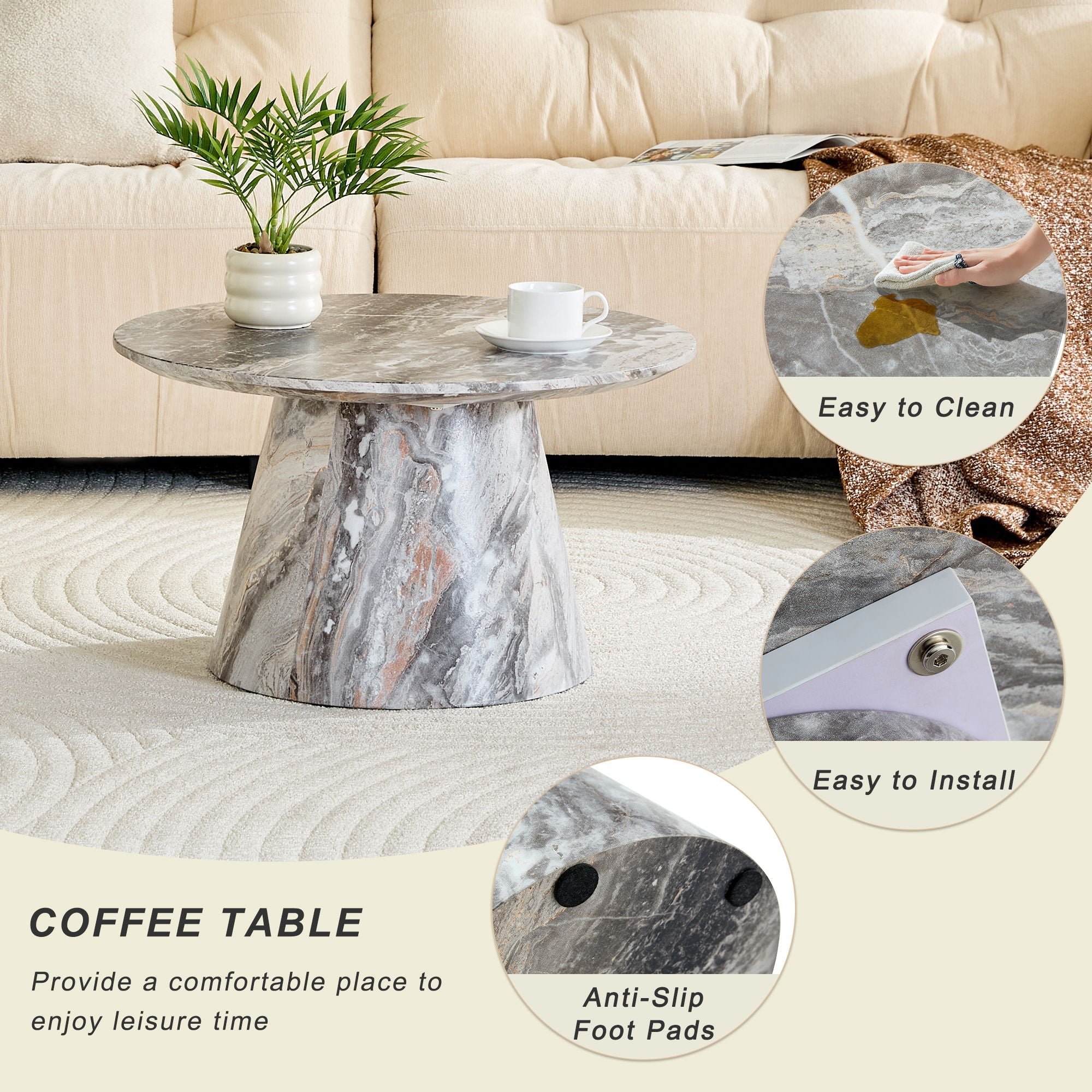 Circular Coffee Table With Adjustable Feet