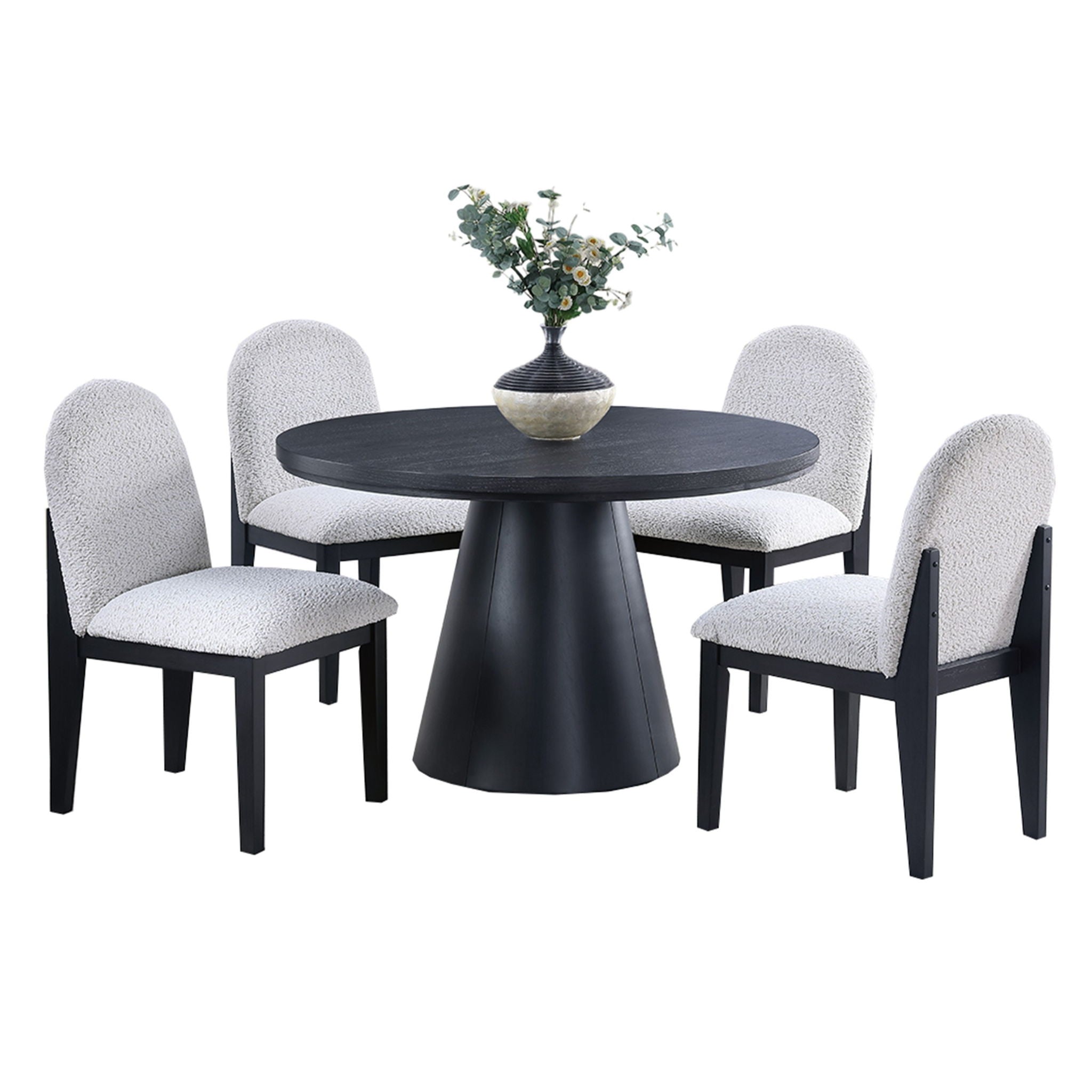 5 Piece Round Dining Set With With Chairs - Black / White