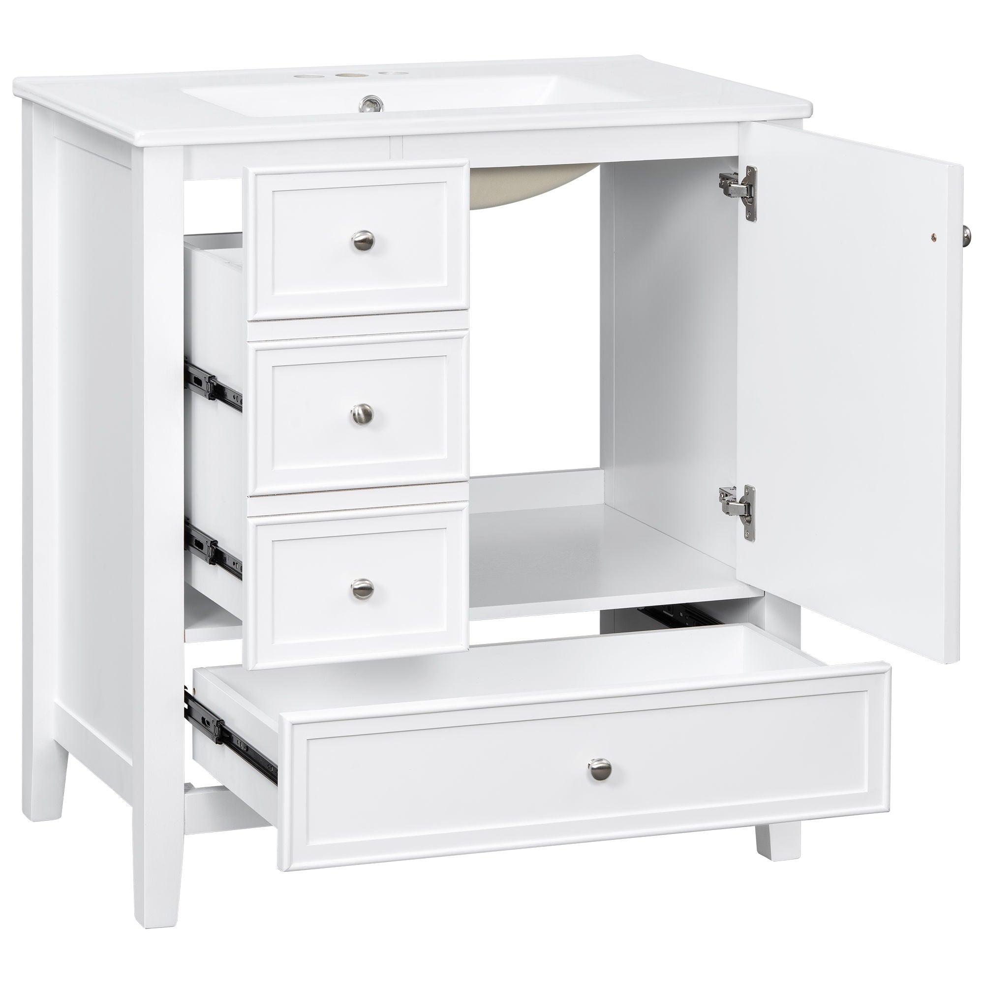 Modern Bathroom Vanity With Sink, 1 Cabinet & 3 Drawers