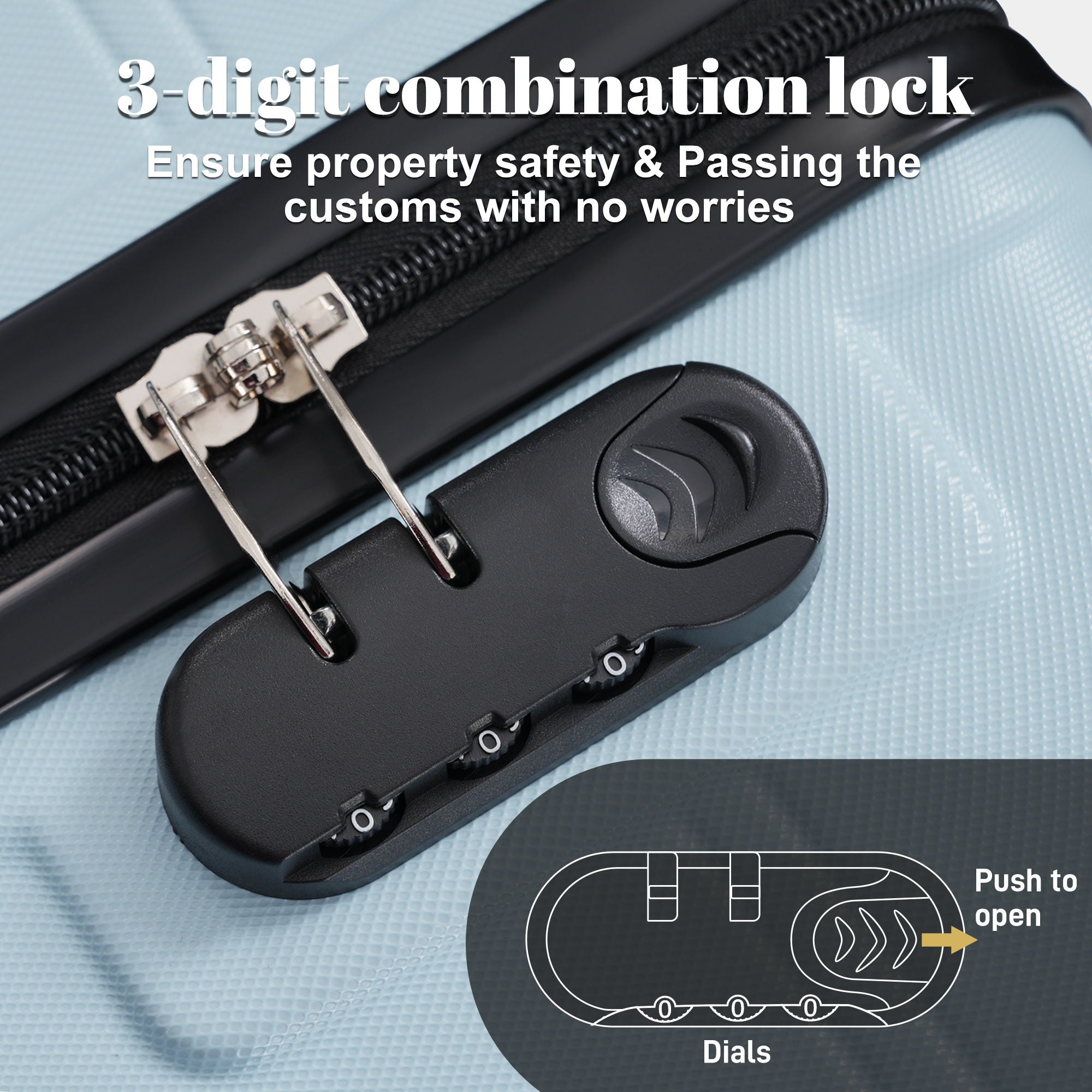 6 Piece Lightweight Hardshell Luggage Set With Double Spinner Wheels, Password Lock