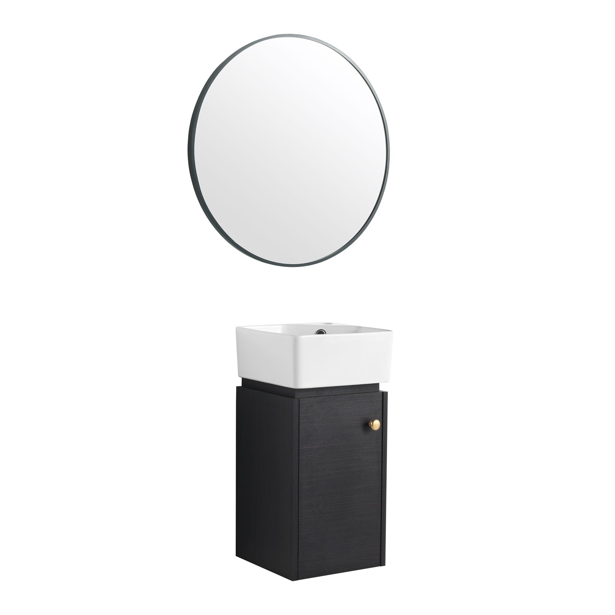 Compact Bathroom Vanity With Sink, Soft Close Door - Black Chestnut