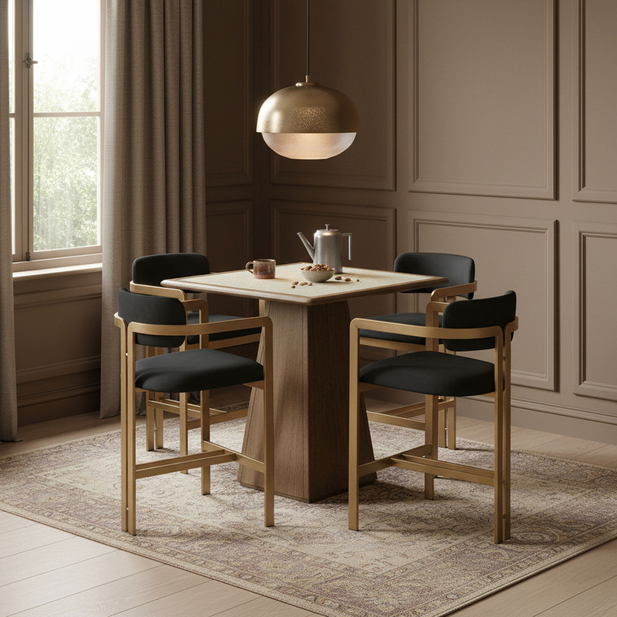 Aurum - Vegan Leather Upholstered Counter Stool With Brushed Brass Base
