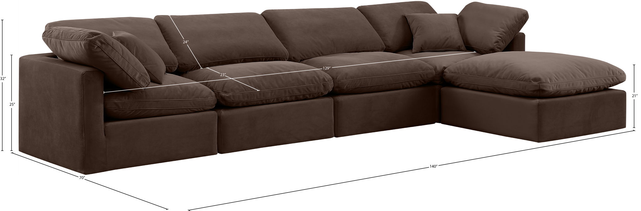 Indulge - Velvet 5 Piece Modular Sectional With Chaise