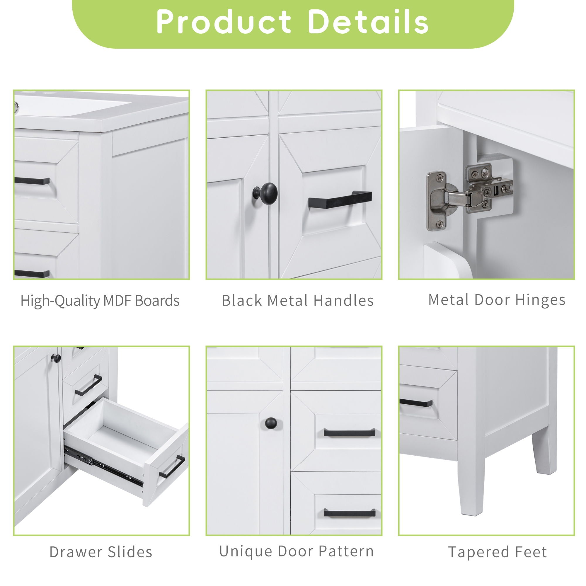 Modern Bathroom Vanity With Sink Combo, 3 Drawers
