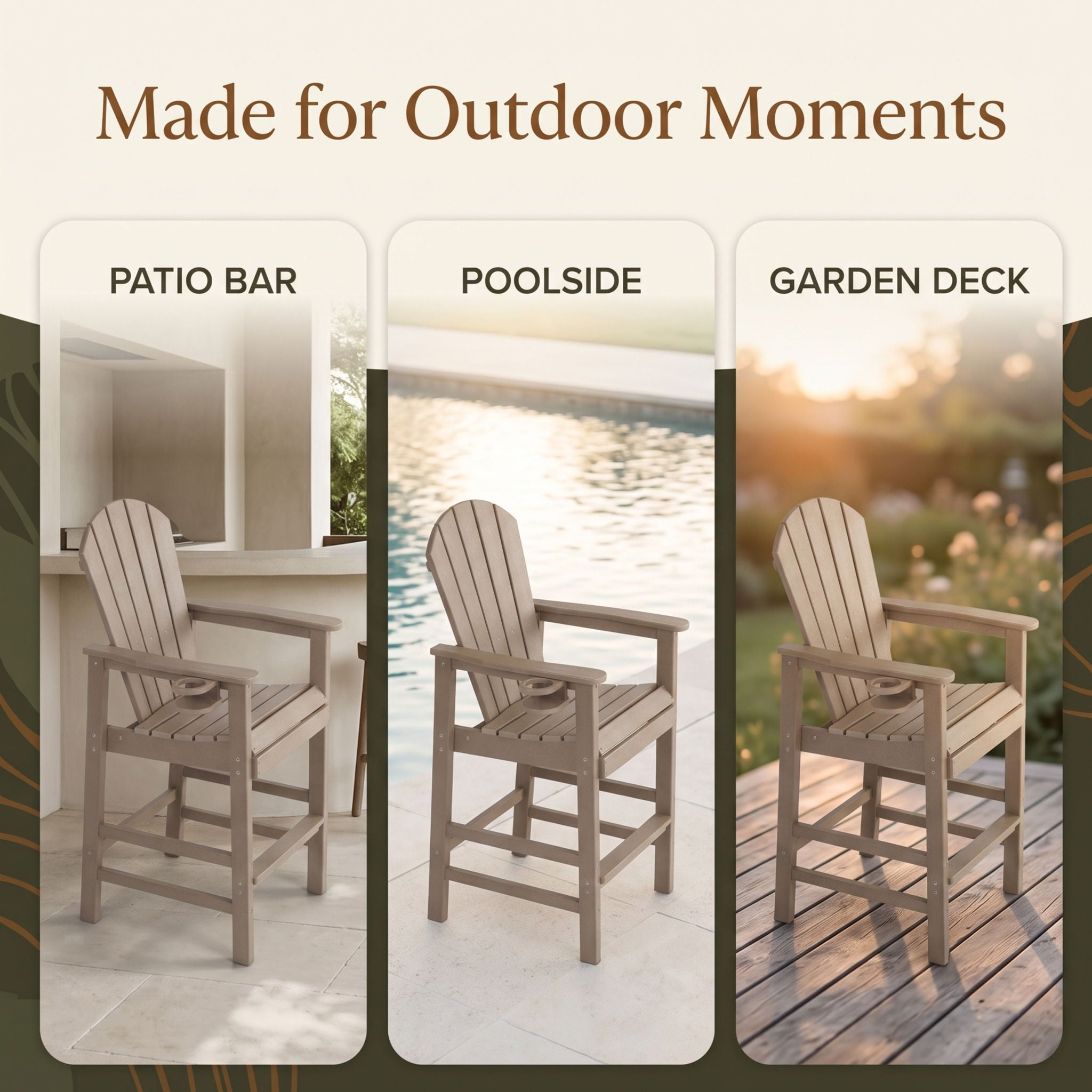 Bar Height Adirondack Chair With Cup Holder And Armrests