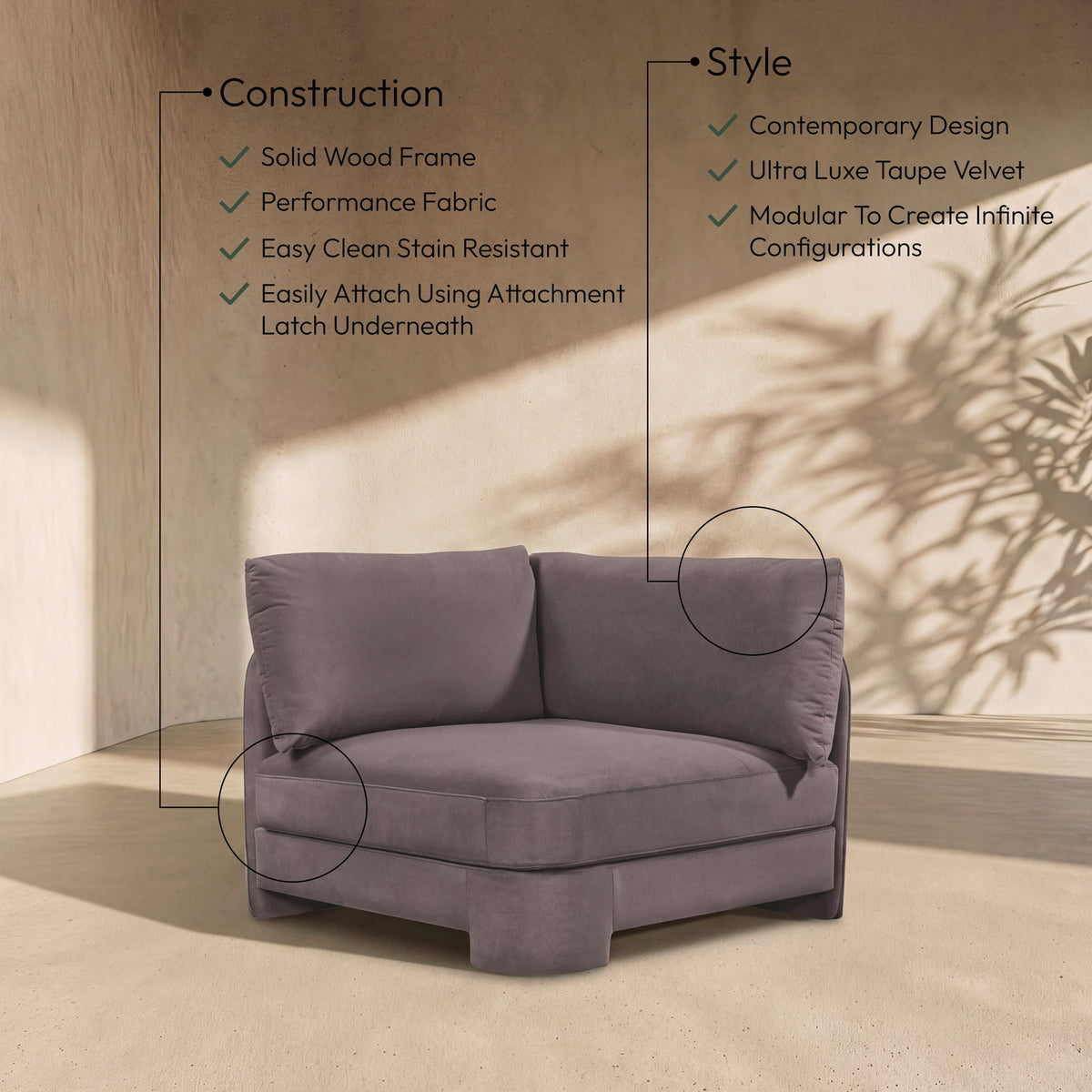 Hammond - Velvet Performance Fabric Upholstered Corner Chair