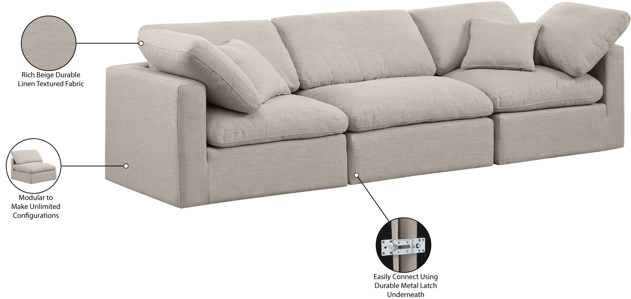Indulge - Linen 3 Seat Modular Sofa