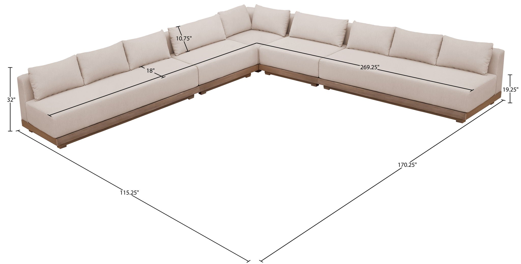 Solace - Olefin Fabric 5 Piece Outdoor Patio Modular Sectional